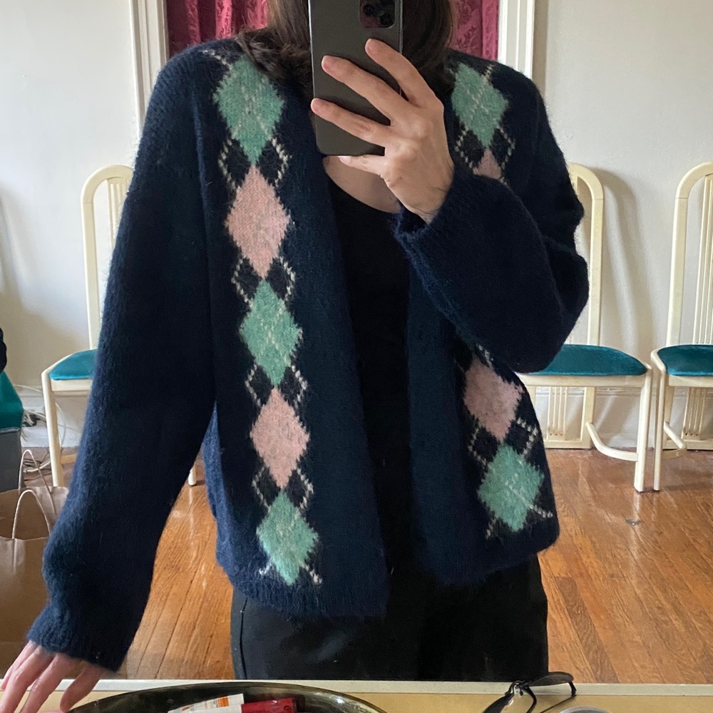 Oak + Fort navy blue wool blend Argyle Cardigan SOLD OUT
